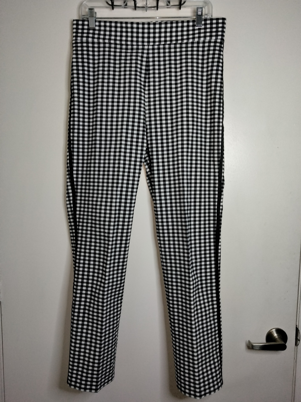Joseph Ribkoff (Size 12) Black & White Gingham Tuxedo Striped Panel Crop Pants